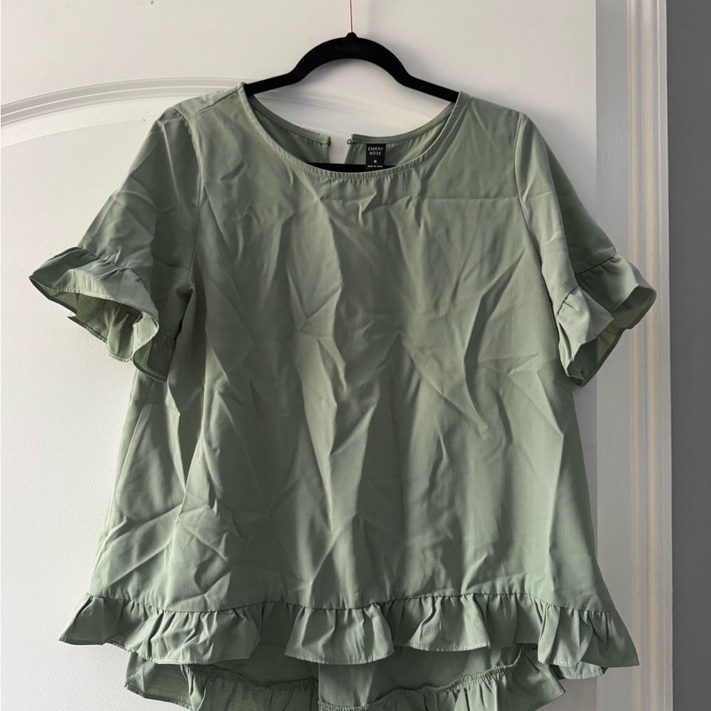 SHEIN Sage Green Ruffle Hem Blouse